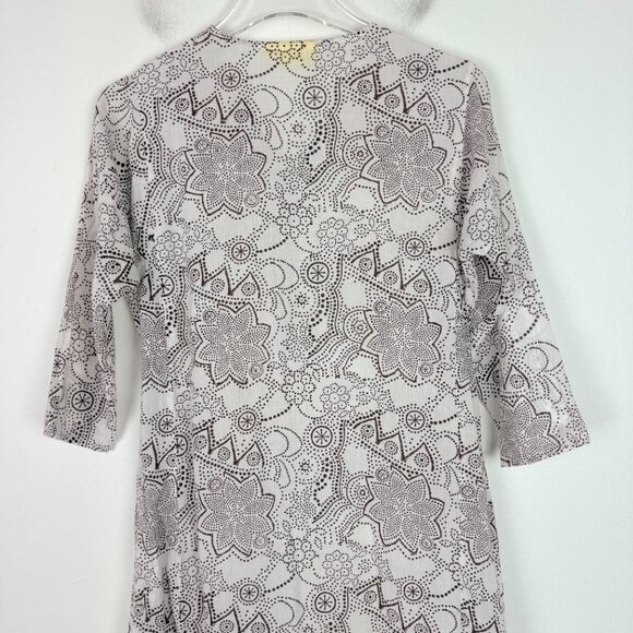 Roller Rabbit Printed 3/4 Sleeve Kurta Long Pockets White Brown Size XS EUC - Picture 10 of 12